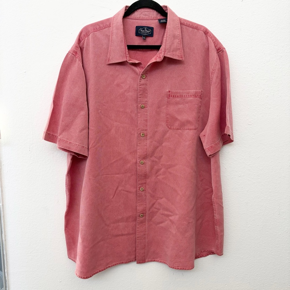 Nat Nast Men's Coral Pink Knit Silk Cotton Camp Casual Shirt Size 2XL